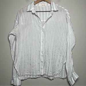 Bella Dahl Women Top Medium White Stripe Raw Hem Casual Beach Cotton‎ Nautical